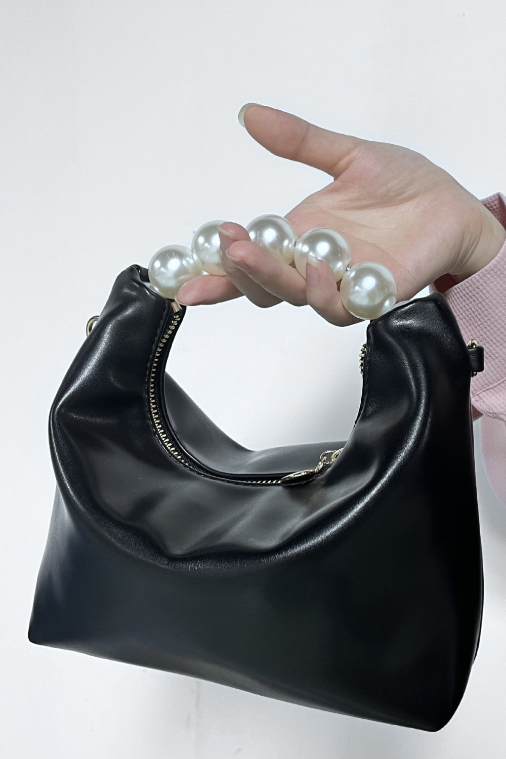 Faux Leather Pearl Handbag