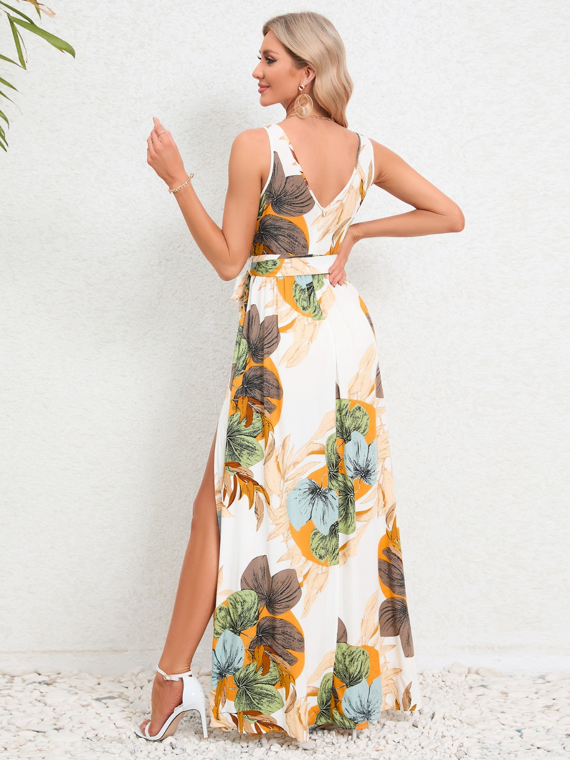 Tropical Sundress with tied waist and side split