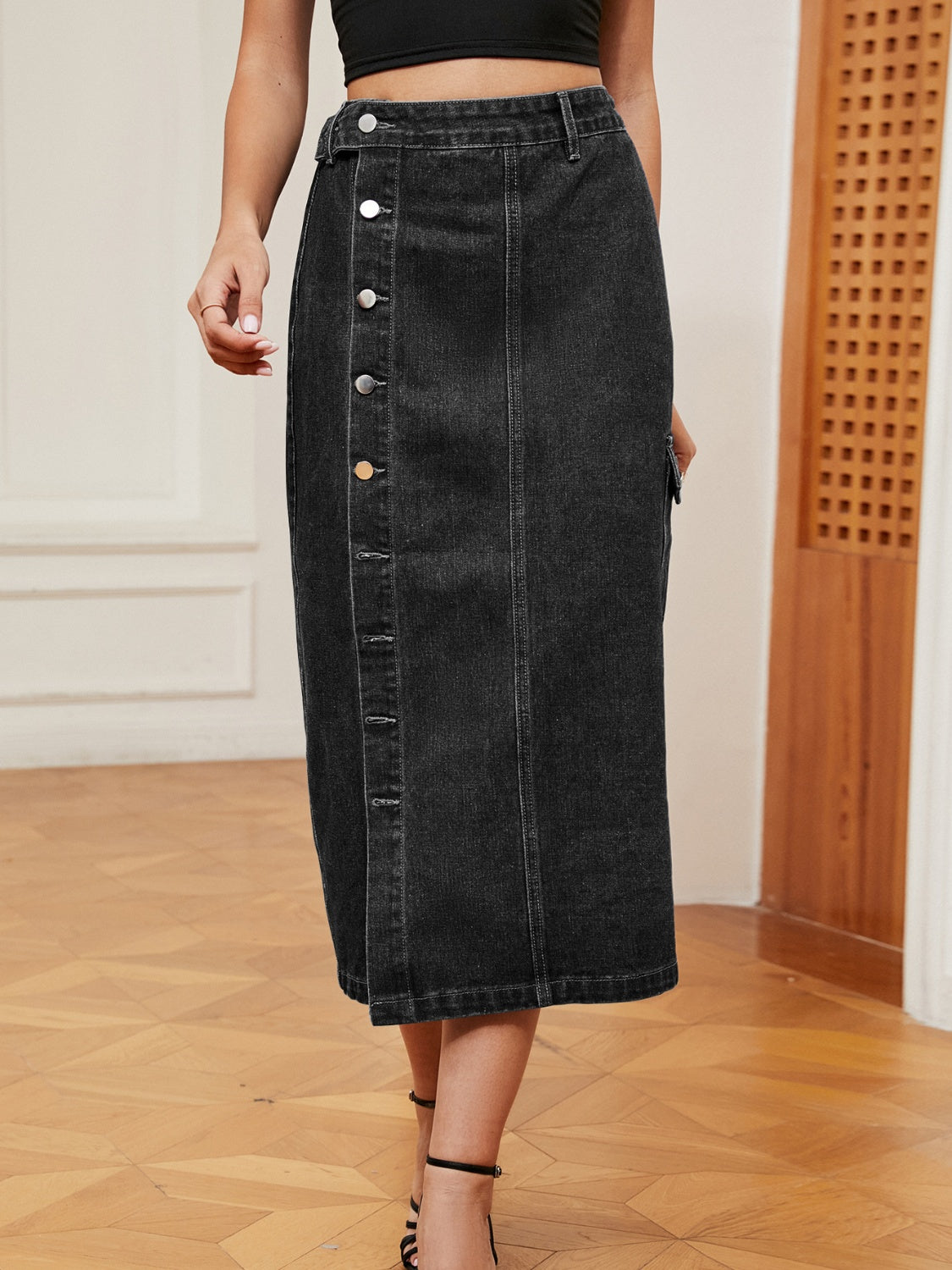 Ladies Button Down Denim Skirt