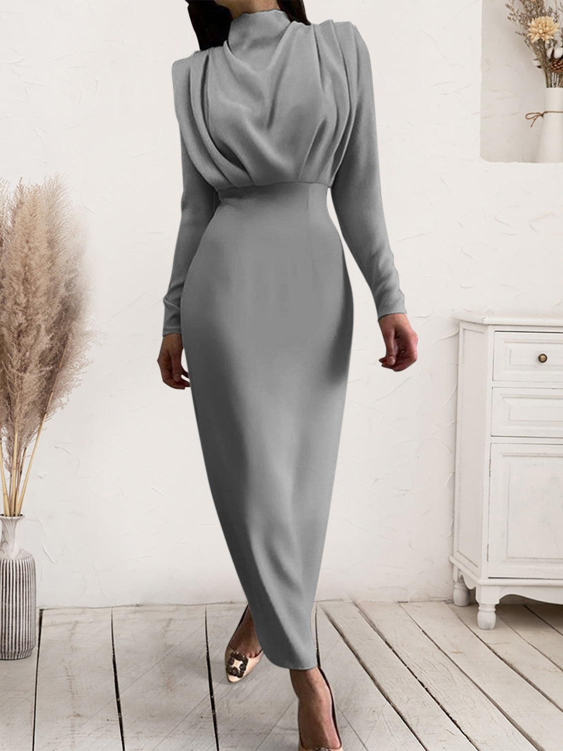 Unik's Ruched Mockneck Long Dress