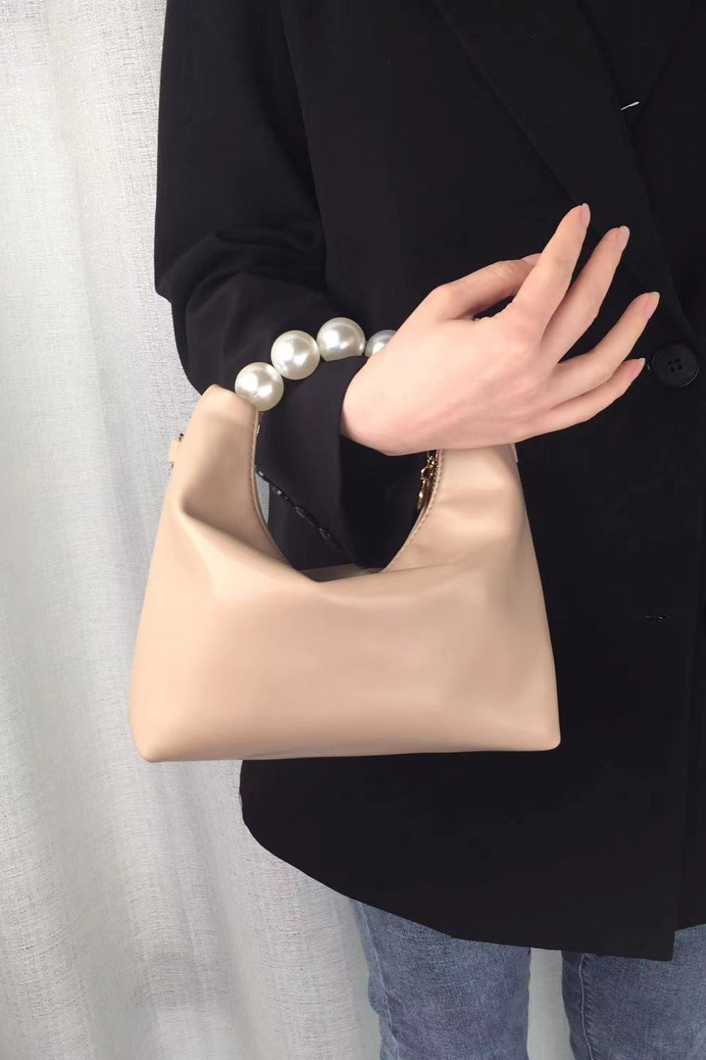 Faux Leather Pearl Handbag