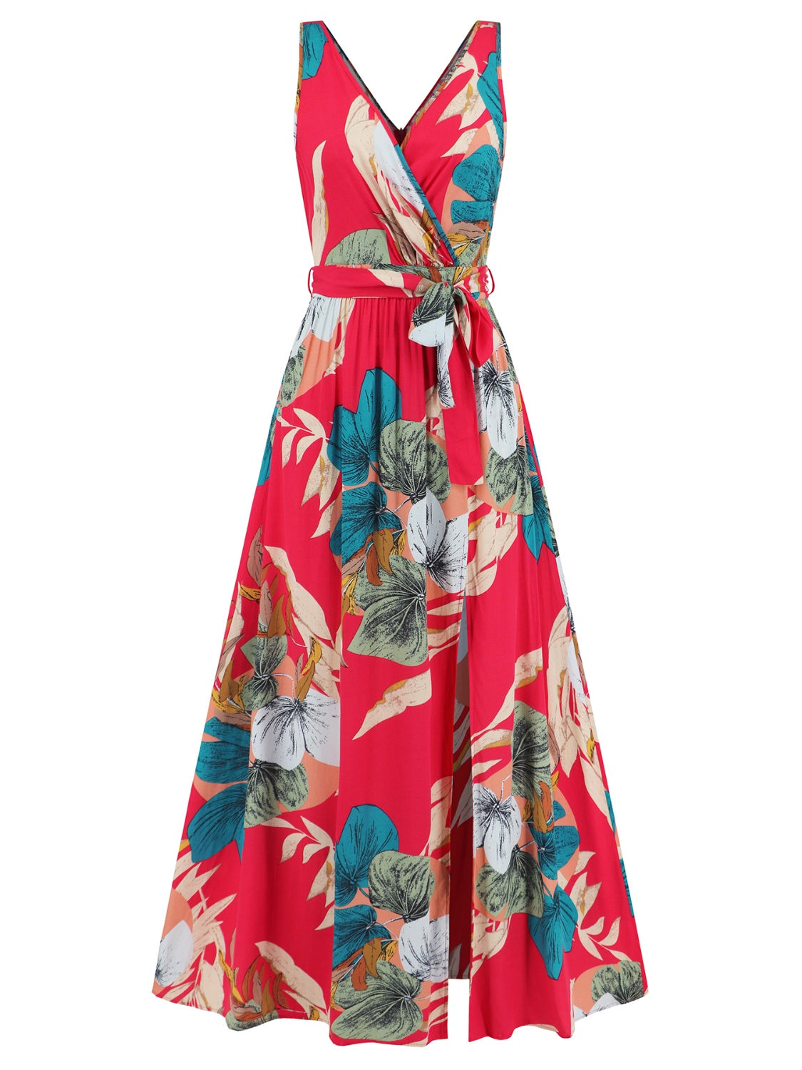 Tropical Sundress with tied waist and side split