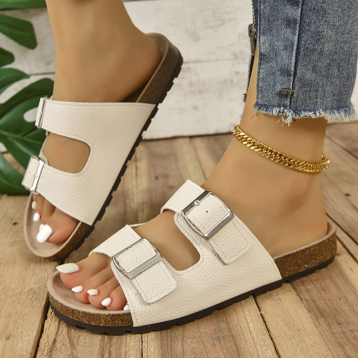 Classic Open Toe Double Buckle Sandals