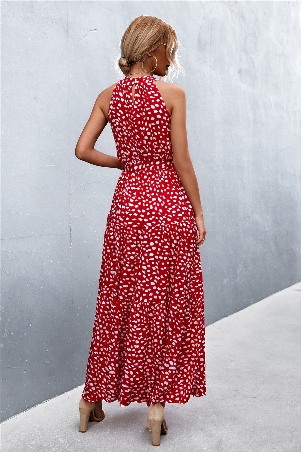 Summer Sleeveless Tie Waist Maxi Dress