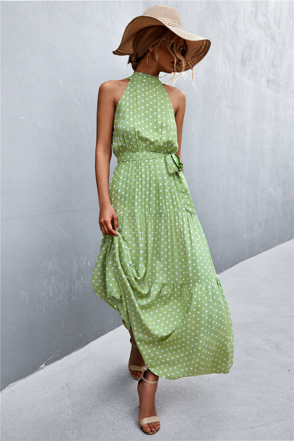 Summer Sleeveless Tie Waist Maxi Dress