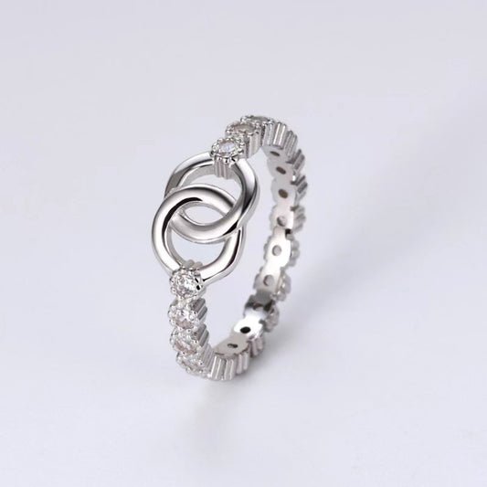 Sterling Silver Interlock Zircon Ring