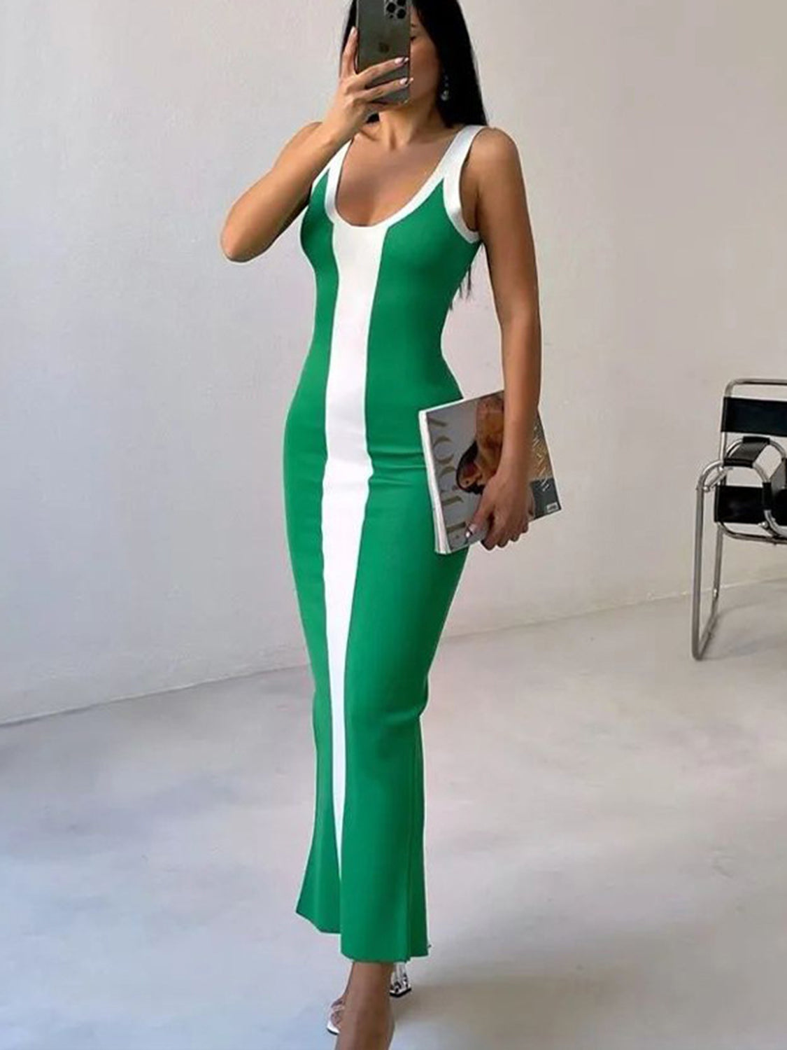 Go Girl Contrast Wide Stipe Midi Dress