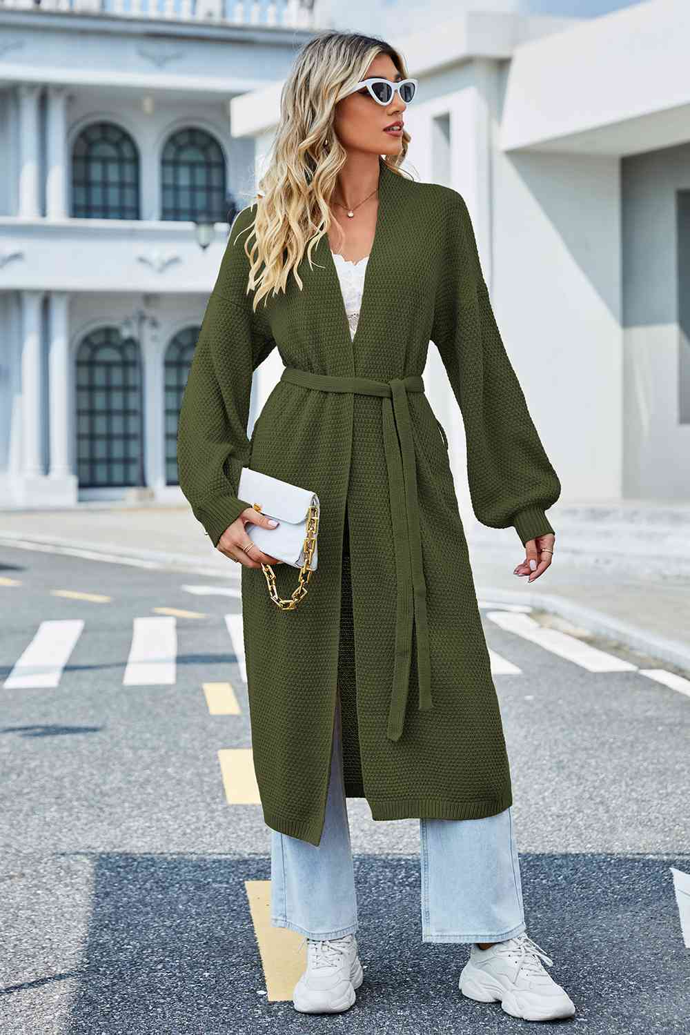 Tie Waist Longline Cardigan Coat