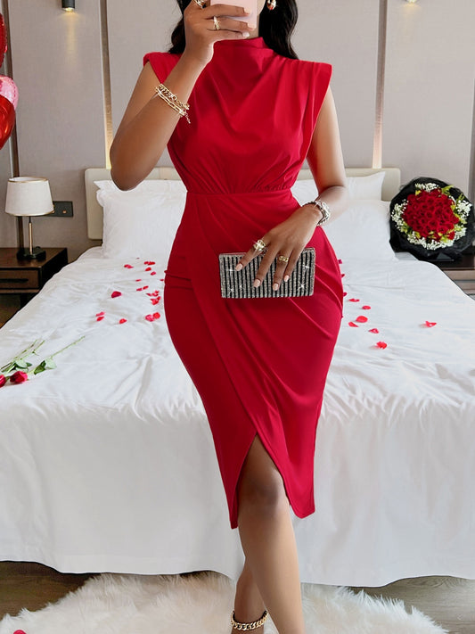 Scarlet Cutout Slit Mock Neck Sleeveless Dress