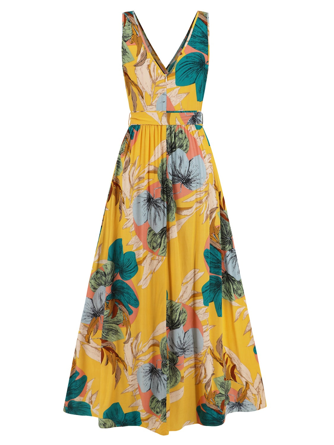 Tropical Sundress with tied waist and side split