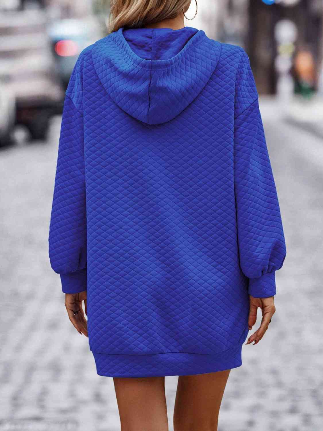 Textured Drawstring Tunic Hoodie Dress