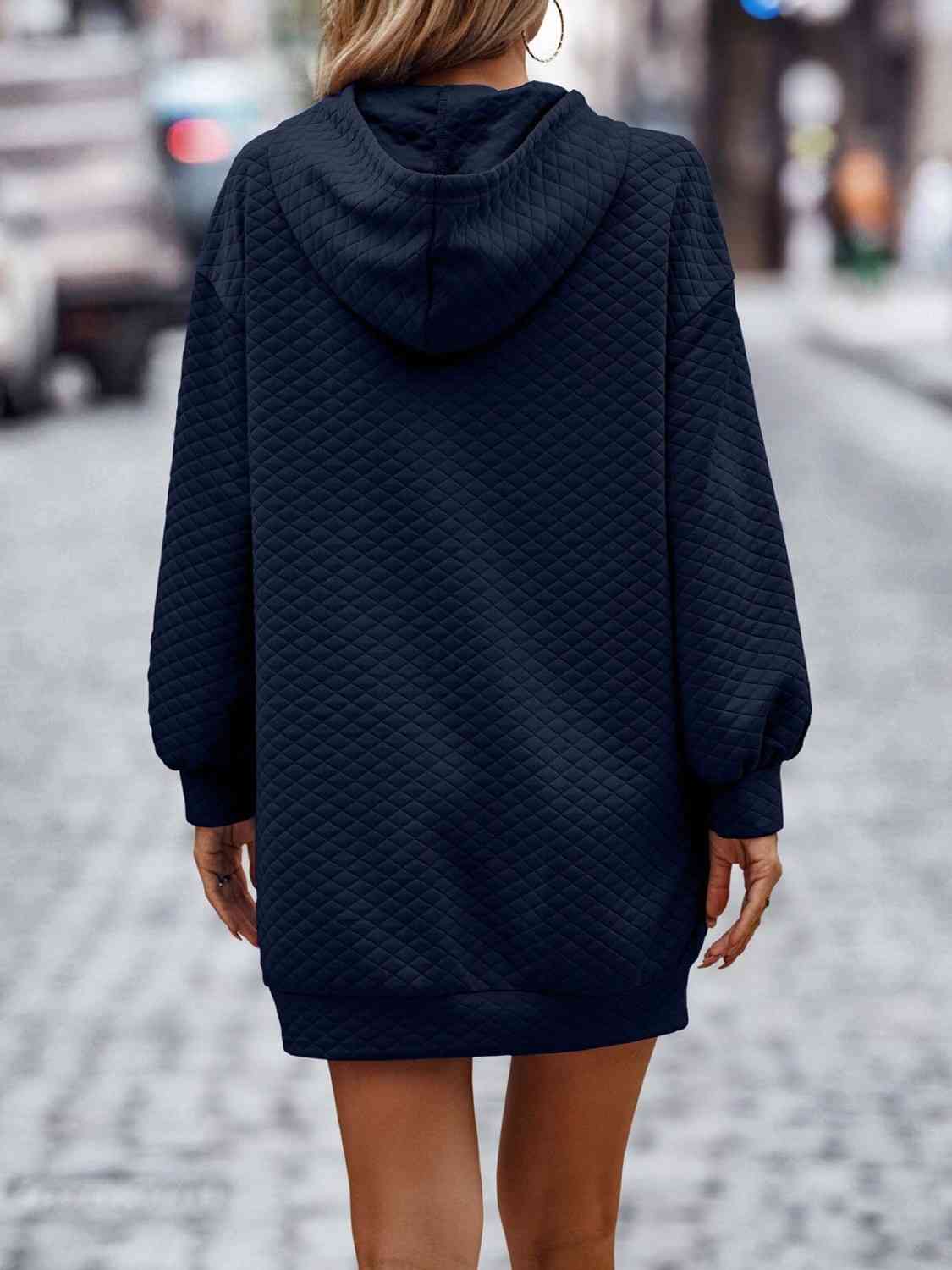 Textured Drawstring Tunic Hoodie Dress