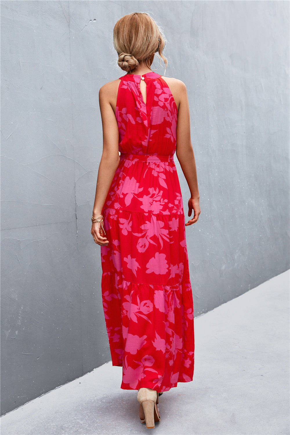 Summer Sleeveless Tie Waist Maxi Dress