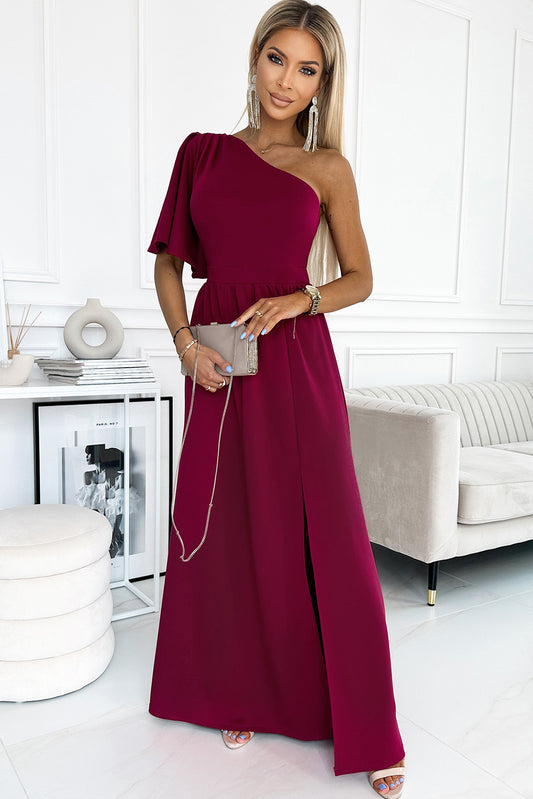 One Shoulder Flutter Sleeve Maxie Dress