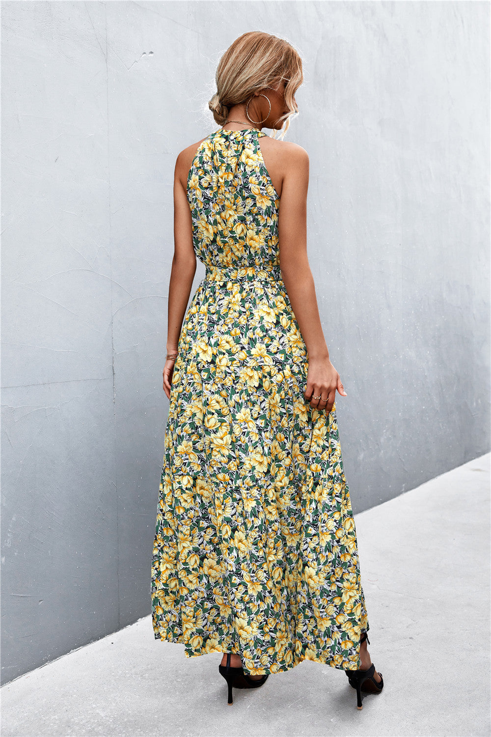 Summer Sleeveless Tie Waist Maxi Dress