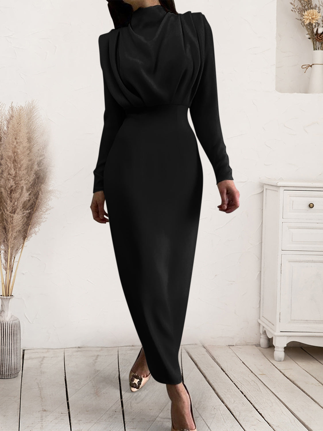 Unik's Ruched Mockneck Long Dress