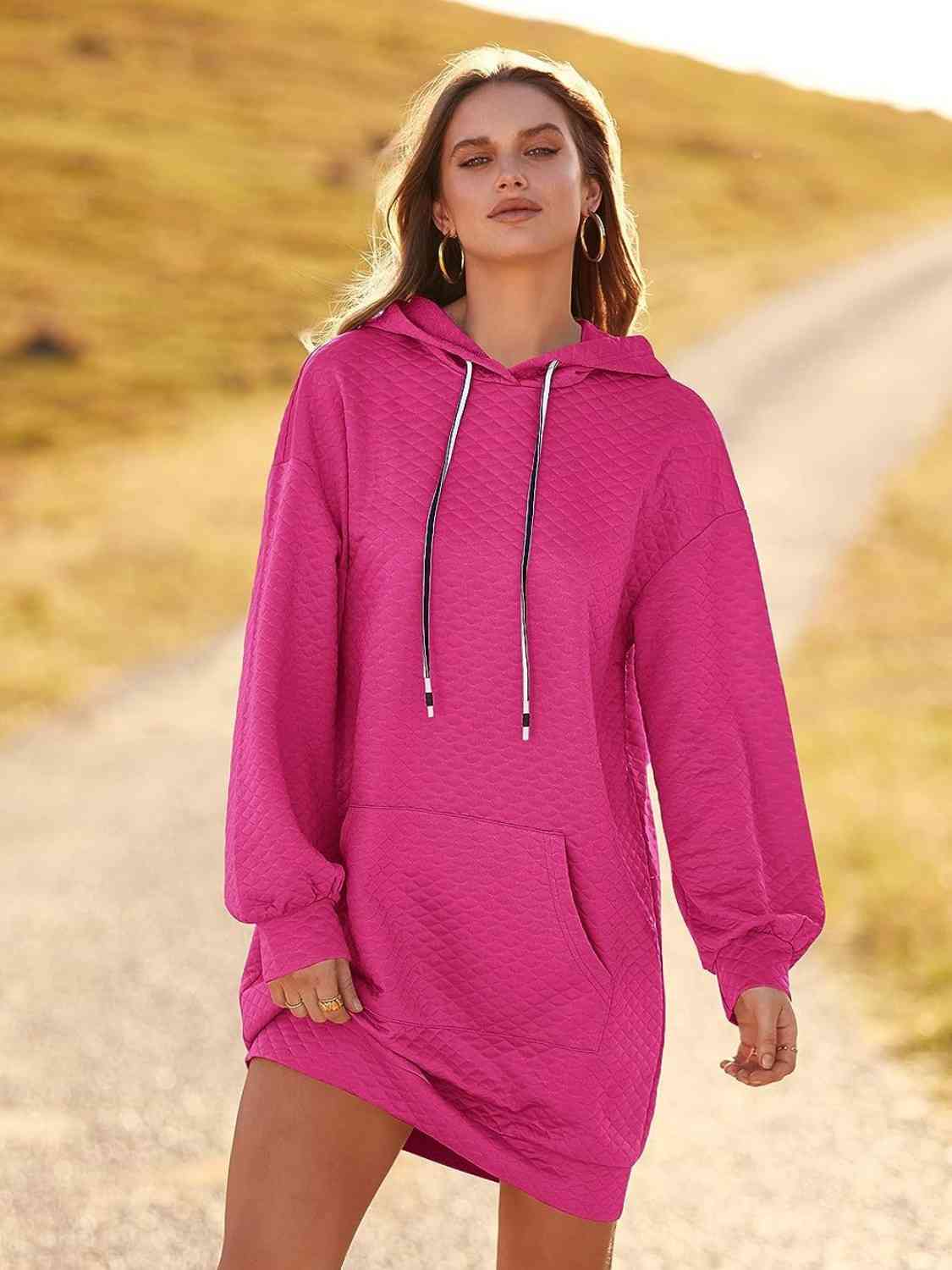 Textured Drawstring Tunic Hoodie Dress