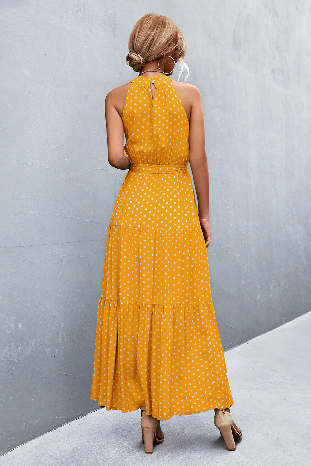 Summer Sleeveless Tie Waist Maxi Dress