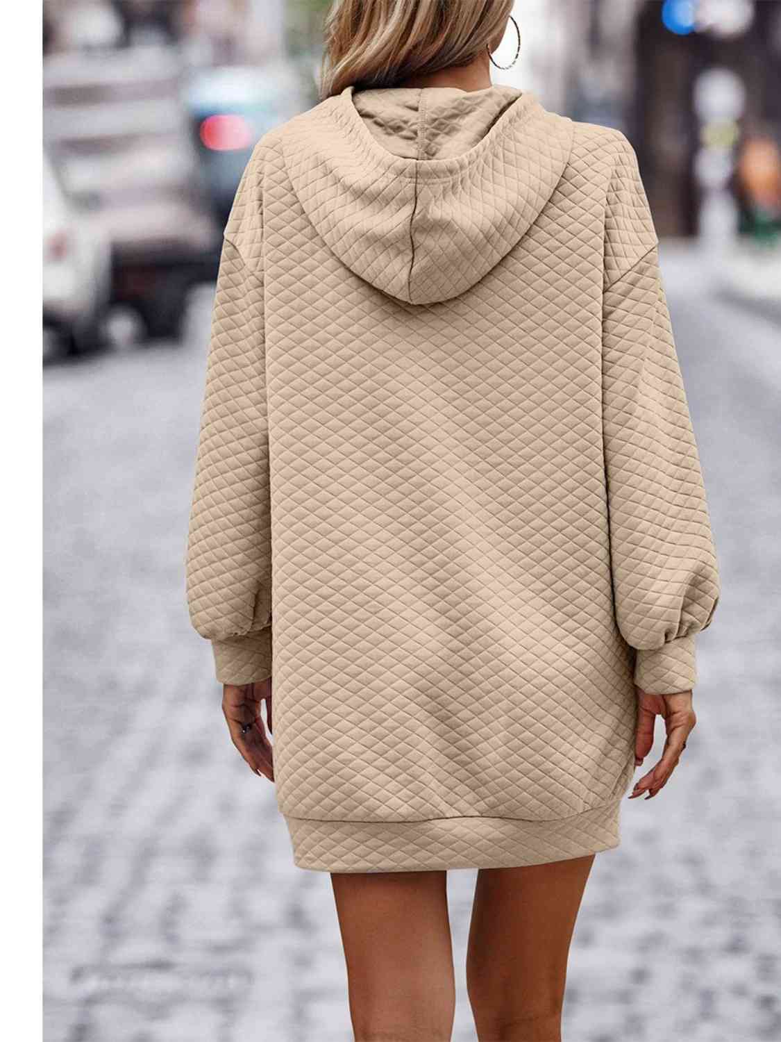 Textured Drawstring Tunic Hoodie Dress