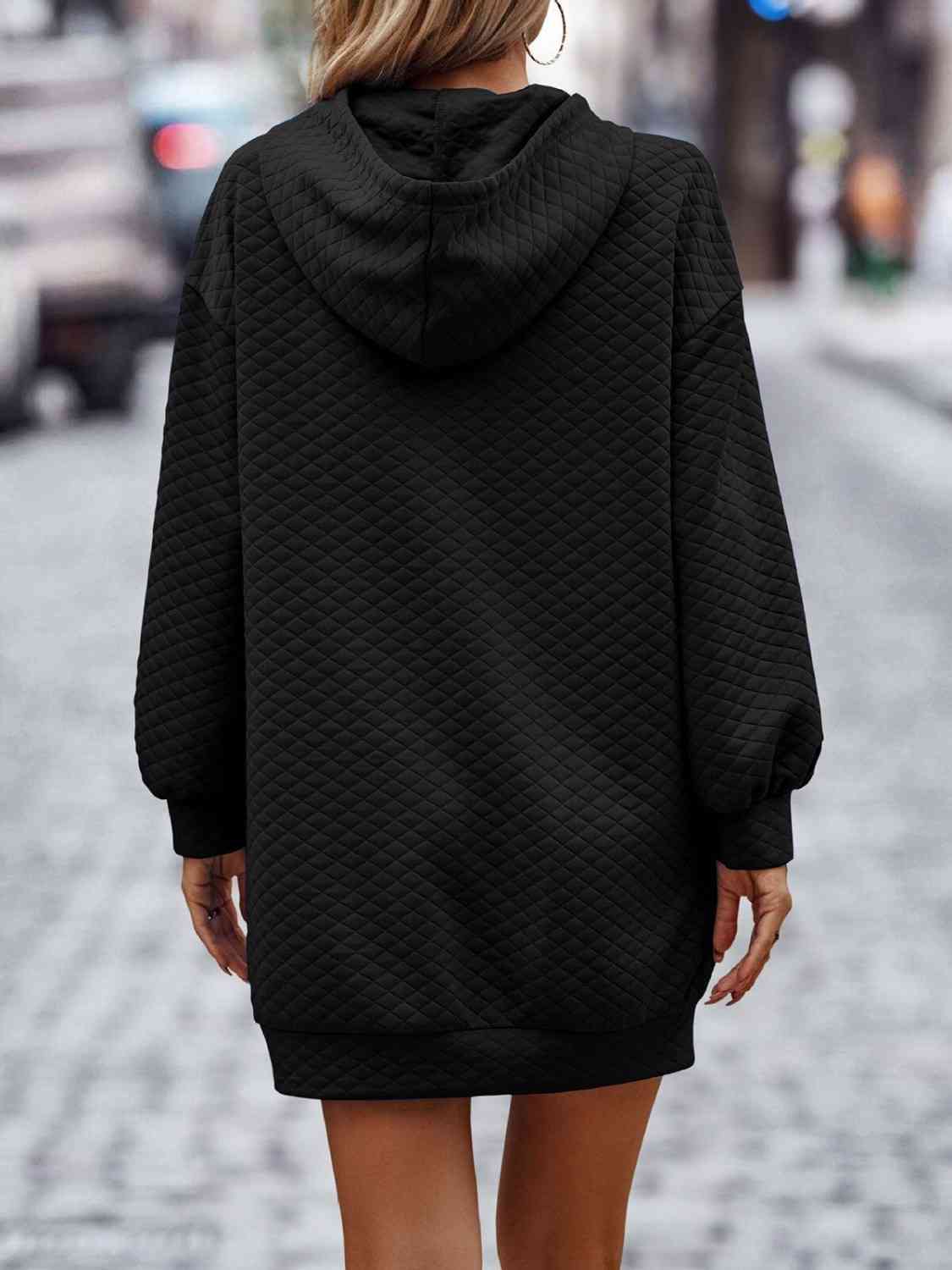 Textured Drawstring Tunic Hoodie Dress