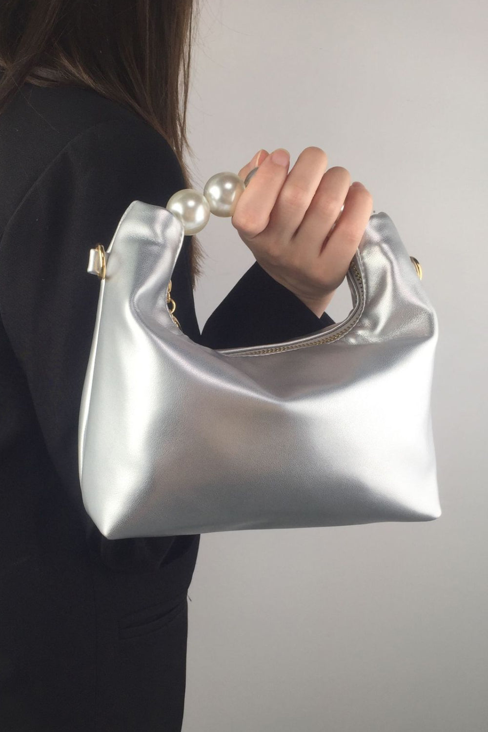 Faux Leather Pearl Handbag