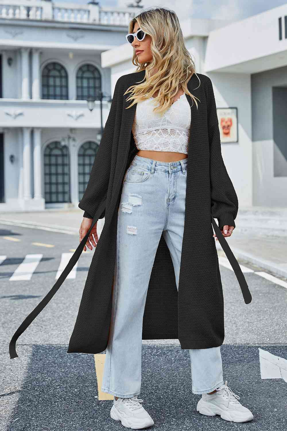 Tie Waist Longline Cardigan Coat