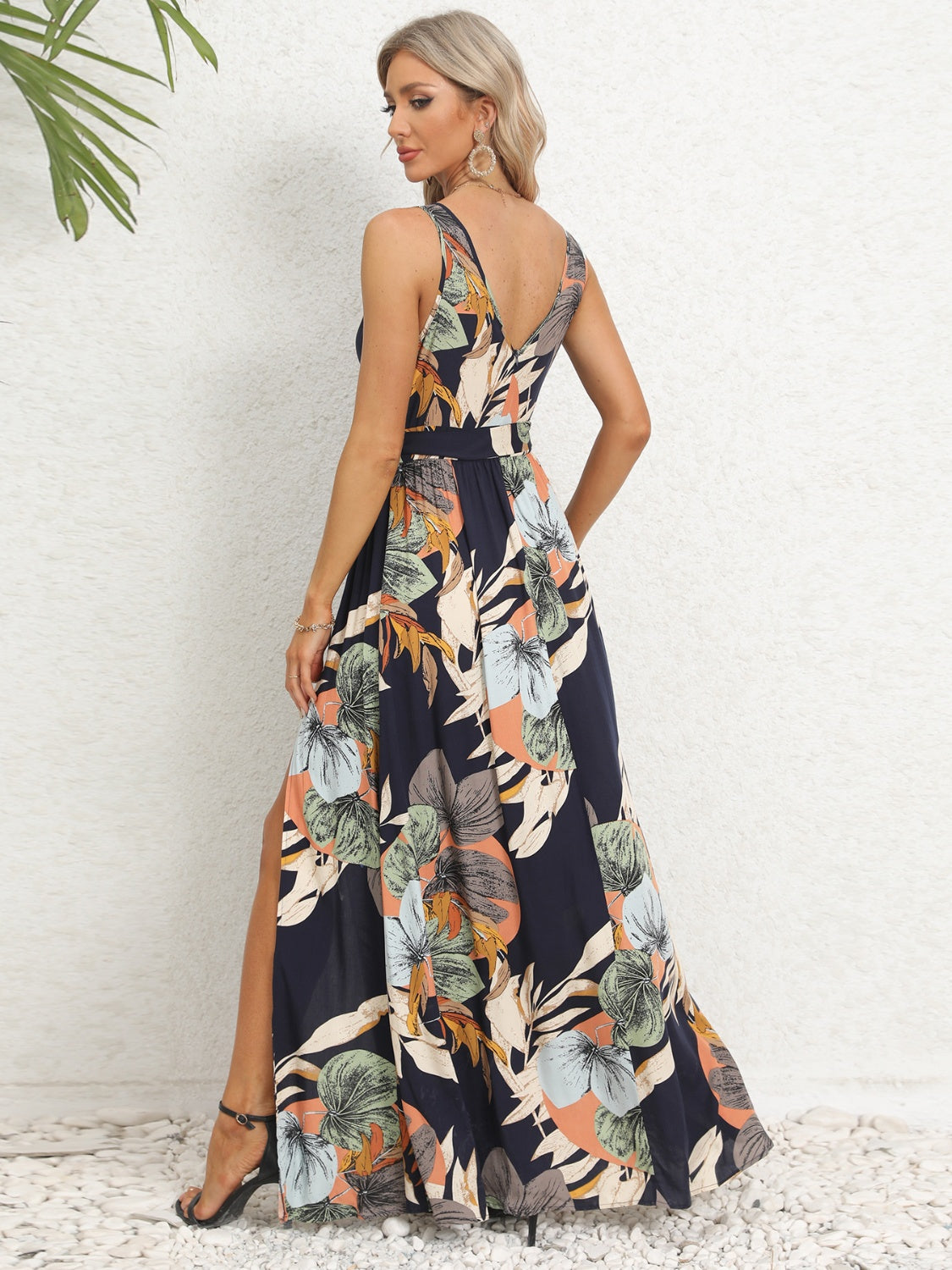 Tropical Sundress with tied waist and side split