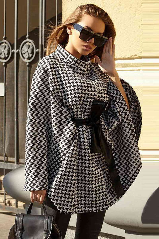 Houndstooth Tie Waist Trench Wrap