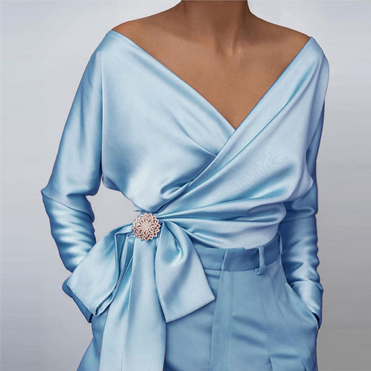 Satin Off-Shoulder Wrap Design Blouse