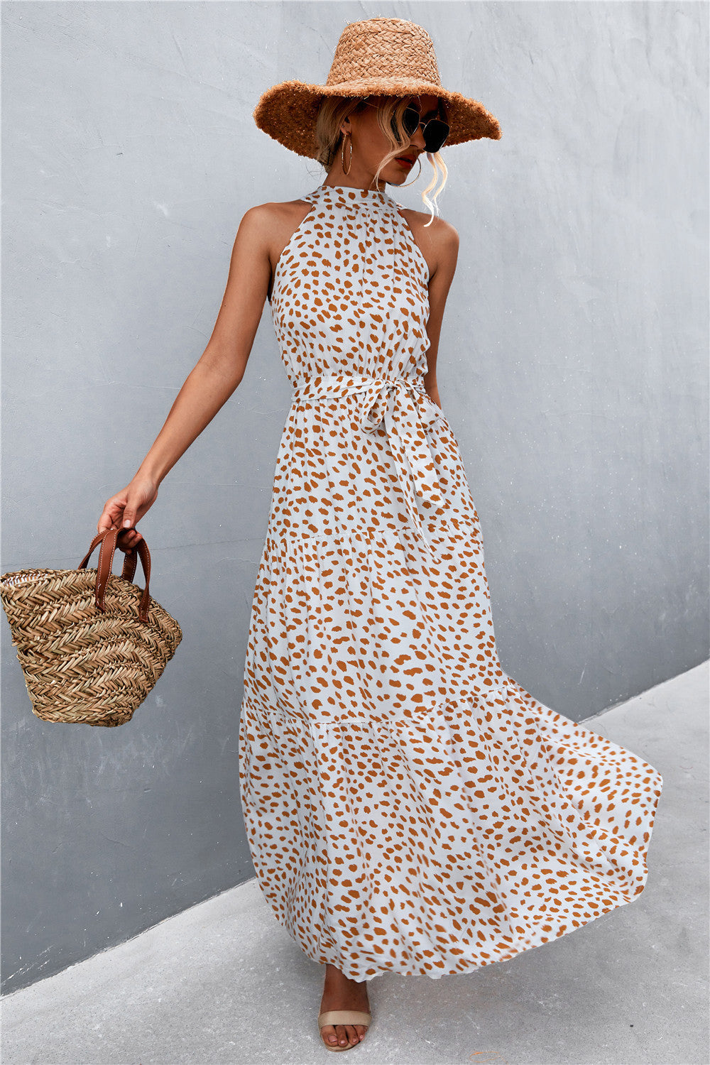 Summer Sleeveless Tie Waist Maxi Dress