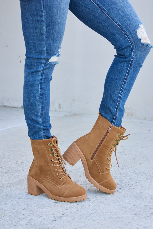 Forever Link Lace-Up Zipper Block Heel Boots