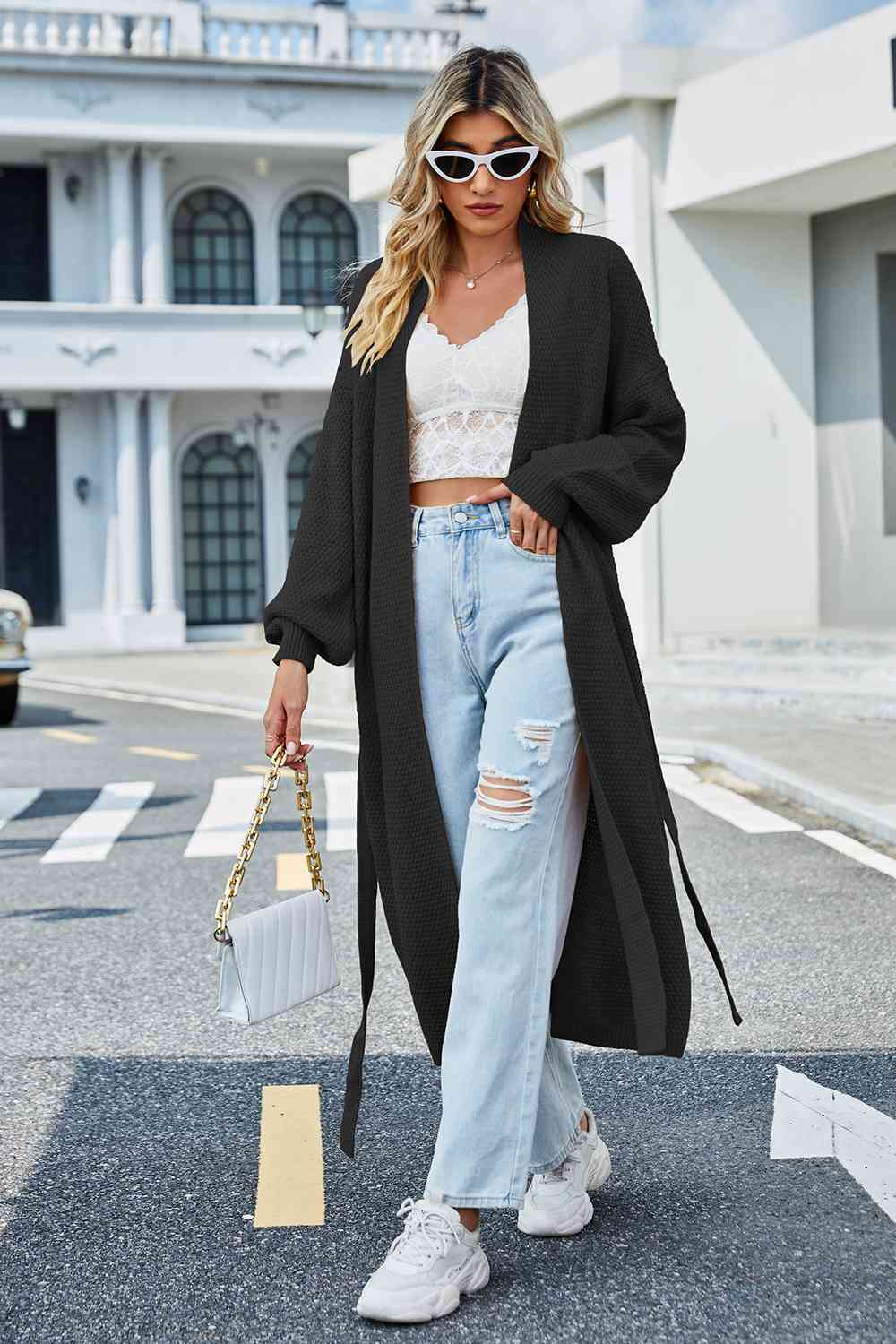 Tie Waist Longline Cardigan Coat