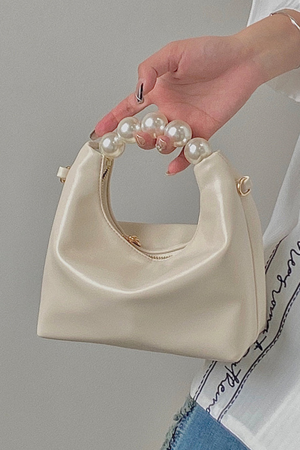 Faux Leather Pearl Handbag