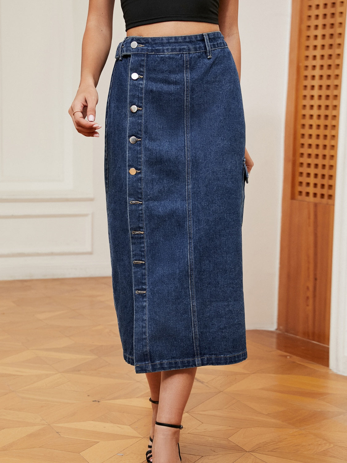 Ladies Button Down Denim Skirt