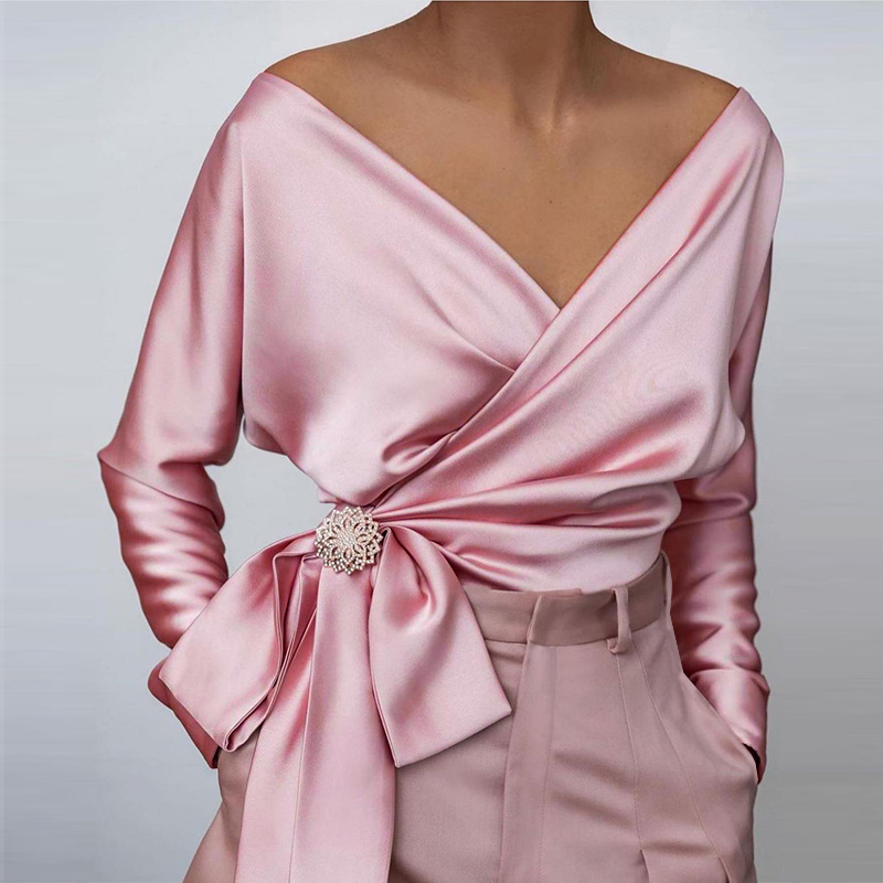 Pink satin wrap top 2025