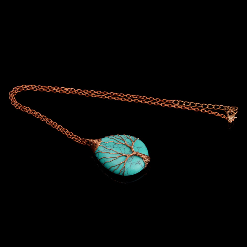 Custom Copper Wire Wrap Tree of Life Shape Gemstone Necklace.