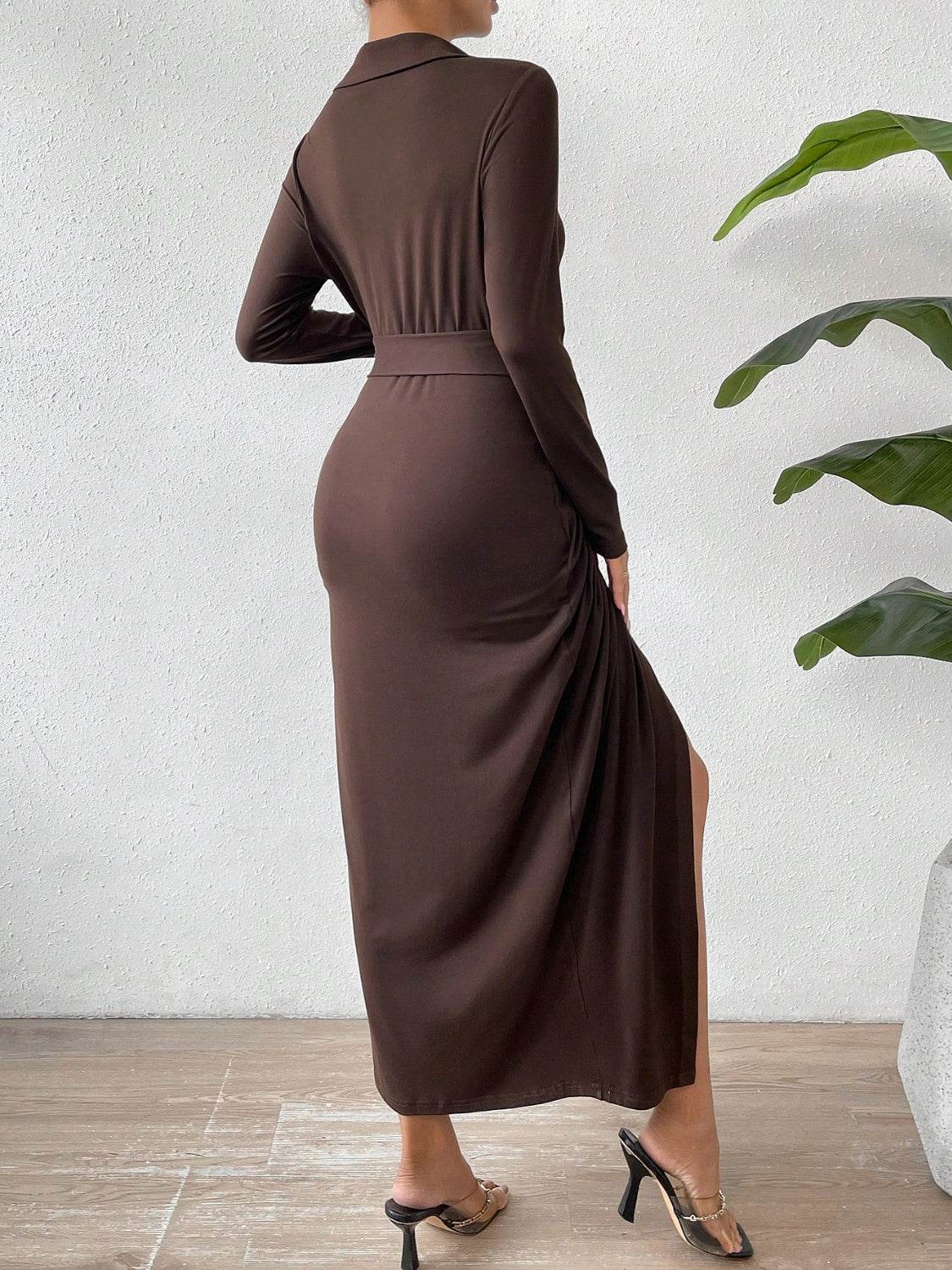 Chocolate  Long Sleeve Wrap Dress