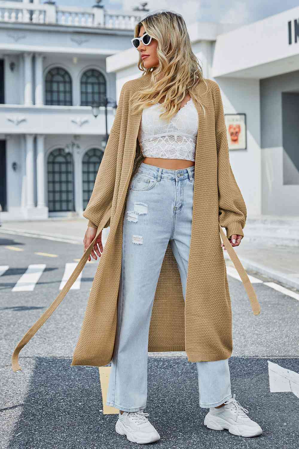 Tie Waist Longline Cardigan Coat