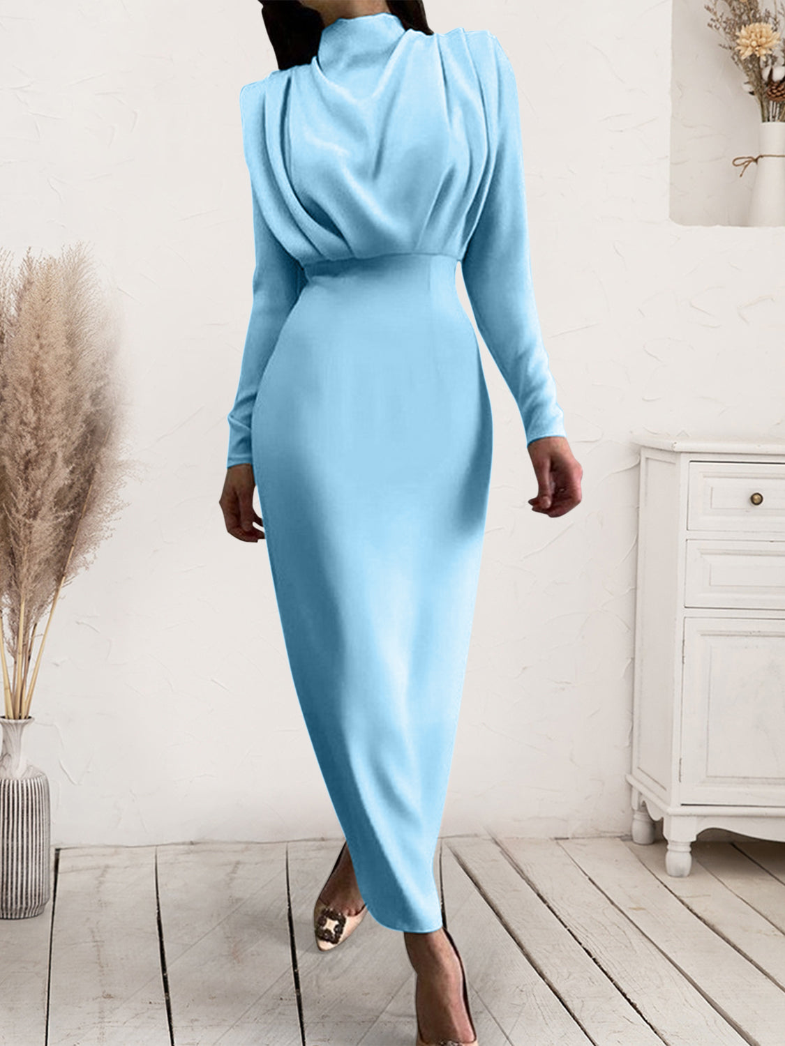 Unik's Ruched Mockneck Long Dress