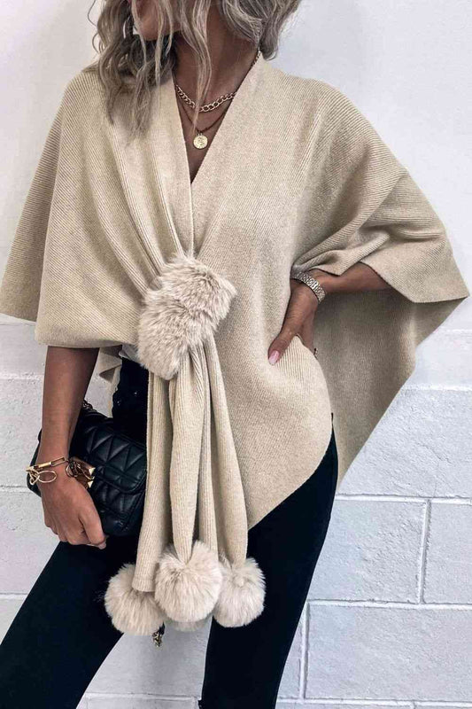 Pom-Pom Trim Poncho