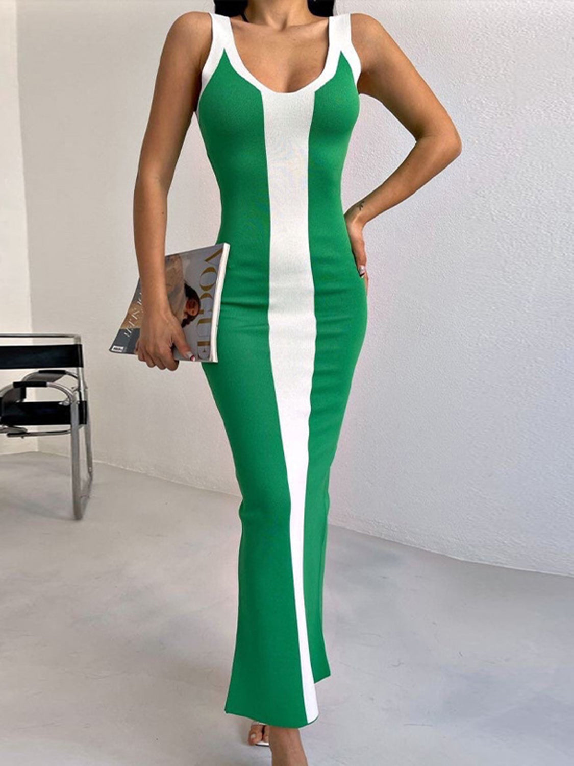 Go Girl Contrast Wide Stipe Midi Dress