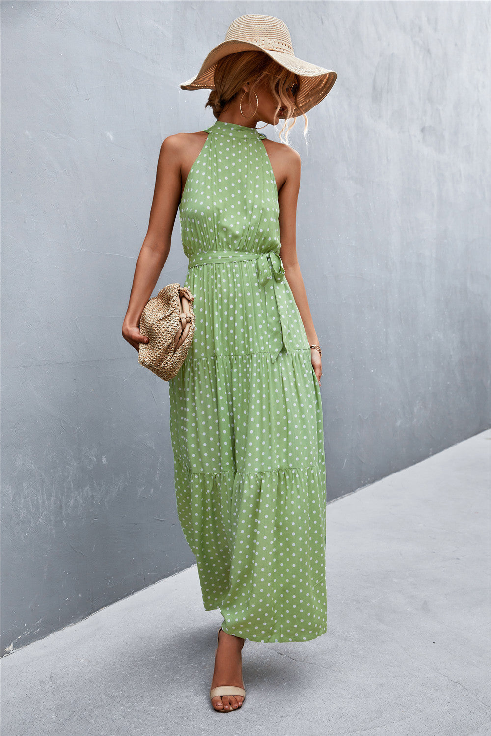 Summer Sleeveless Tie Waist Maxi Dress