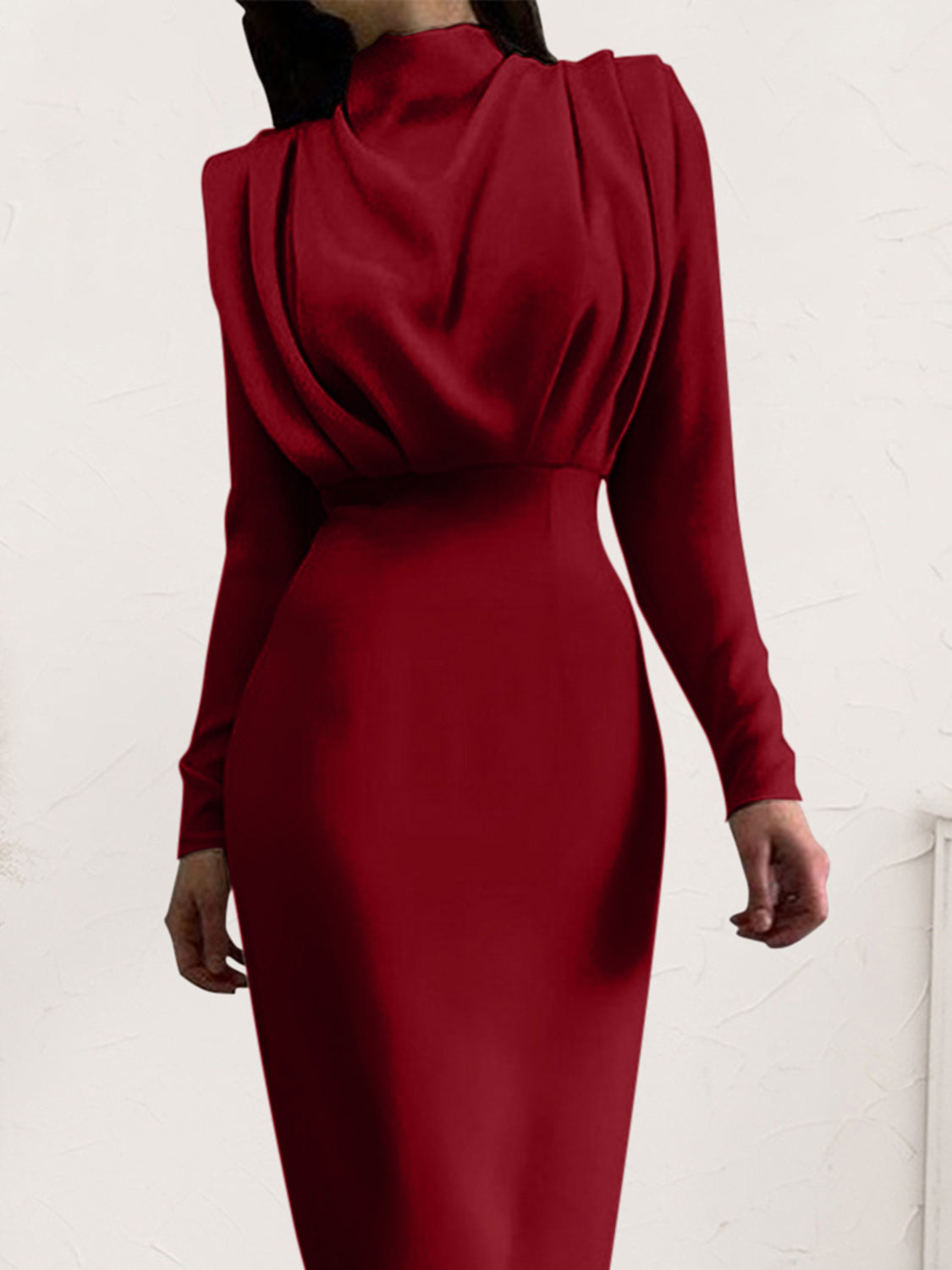 Unik's Ruched Mockneck Long Dress