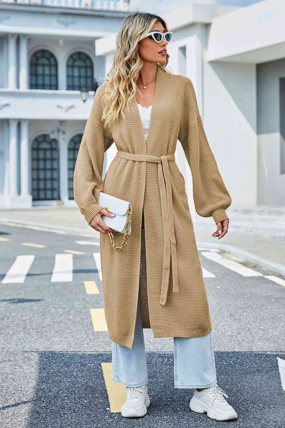 Tie Waist Longline Cardigan Coat