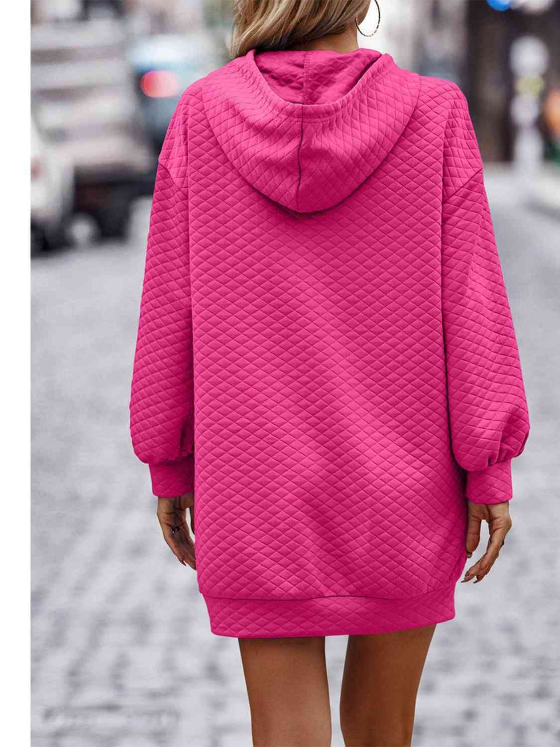 Textured Drawstring Tunic Hoodie Dress