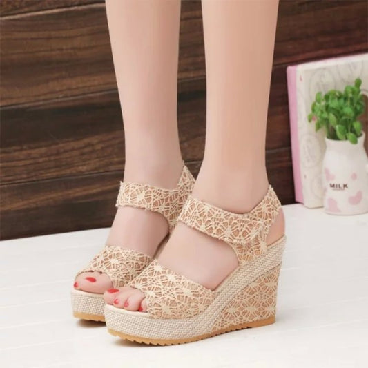 Spring Lace Open Toe High Heel Sandals