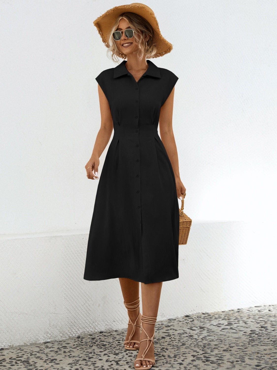 Suburban Girl Cap Sleeve Midi Dress